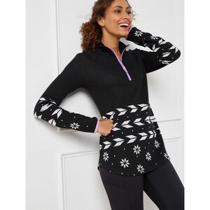 NWT T by Talbots Geo Jacquard Raglan Half Zip Pullover XL Black Fair Isle Ski